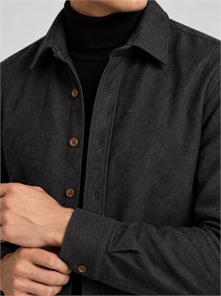 Siyah Düz Slimfit Oduncu Erkek Gömlek
