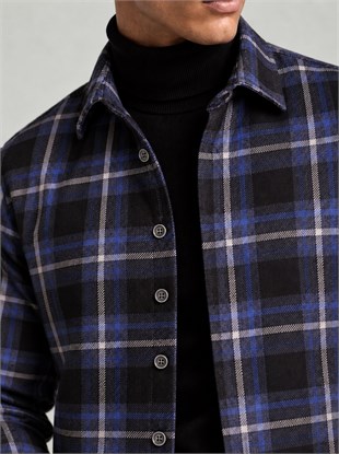 Siyah Lacivert Çizgili Slimfit Oduncu Erkek Gömlek