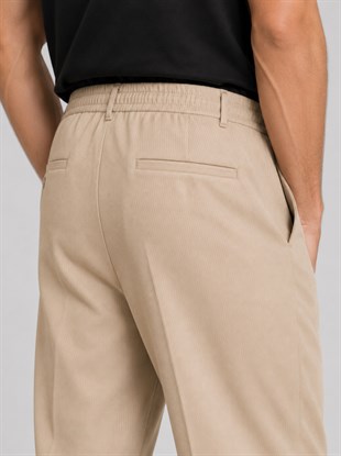  Bej Relax Fit Bağcıklı Baggy Pantolon