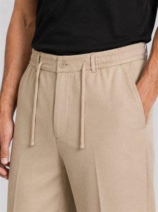  Bej Relax Fit Bağcıklı Baggy Pantolon