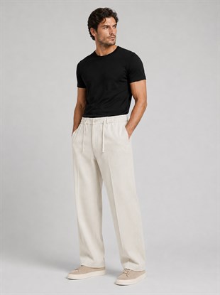  Ekru Relax Fit İpli Baggy Pantolon