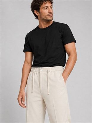  Ekru Relax Fit İpli Baggy Pantolon
