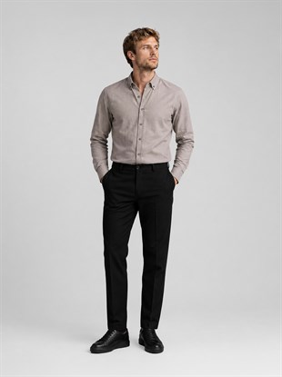 Açık Kahve Yaka Düğmeli Premium Şamre Slimfit Erkek Gömlek