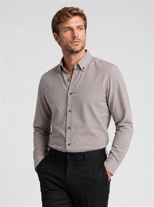 Açık Kahve Yaka Düğmeli Premium Şamre Slimfit Erkek Gömlek