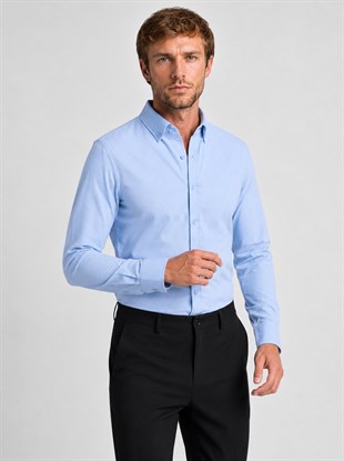 Açık Mavi Yaka Düğmeli Premium Şamre Slimfit Erkek Gömlek