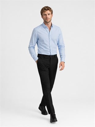 Açık Mavi Yaka Düğmeli Premium Şamre Slimfit Erkek Gömlek