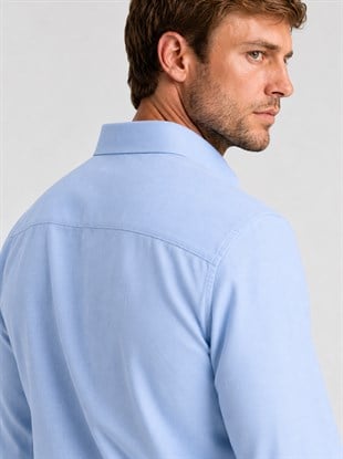 Açık Mavi Yaka Düğmeli Premium Şamre Slimfit Erkek Gömlek