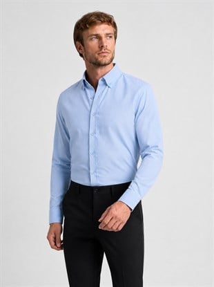Açık Mavi Yaka Düğmeli Premium Şamre Slimfit Erkek Gömlek
