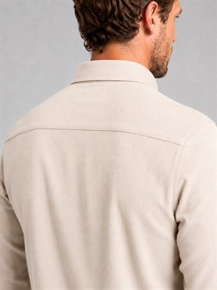 Bej Yaka Düğmeli Premium Şamre Slimfit Erkek Gömlek