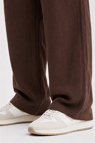 Acı Kahve Regular Fit Müslin Pantolon