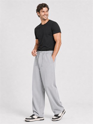  Gri Relax Fit Bağcıklı İpli Pantolon