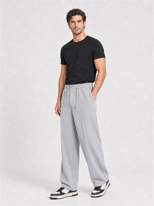  Gri Relax Fit Bağcıklı İpli Pantolon