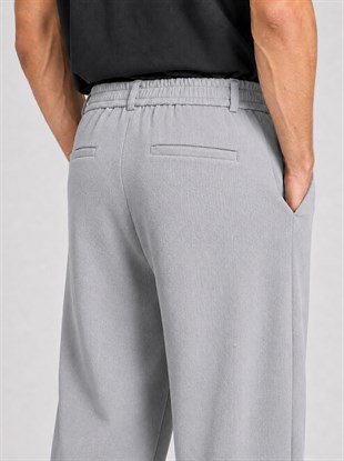  Gri Relax Fit Bağcıklı İpli Pantolon