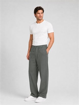  Haki Relax Fit İpli Baggy Pantolon