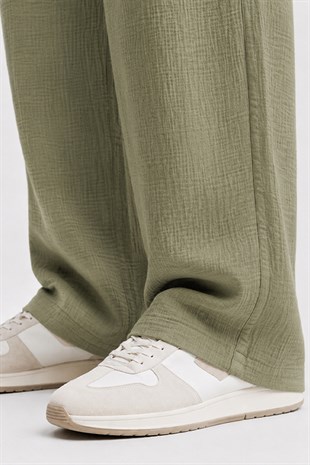  Haki Regular Fit Müslin Pantolon