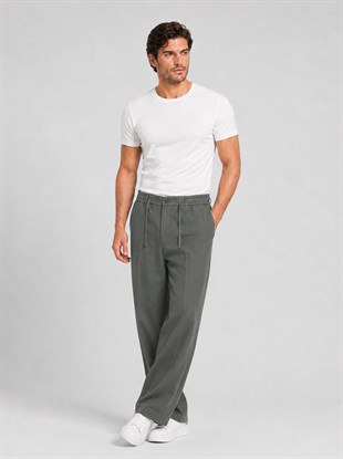  Haki Relax Fit İpli Baggy Pantolon