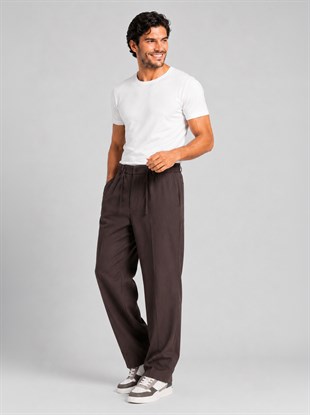  Acı  Kahverengi Relax Fit İpli Baggy Pantolon