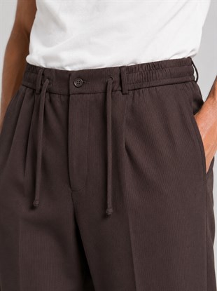 Acı  Kahverengi Relax Fit İpli Baggy Pantolon