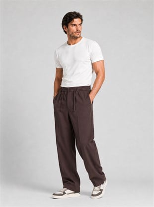  Acı  Kahverengi Relax Fit İpli Baggy Pantolon
