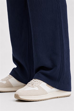  Lacivert Regular Fit Müslin Pantolon