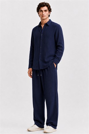  Lacivert Regular Fit Müslin Pantolon