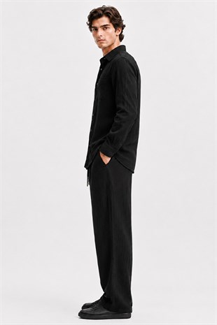 Siyah Regular Fit Müslin Pantolon