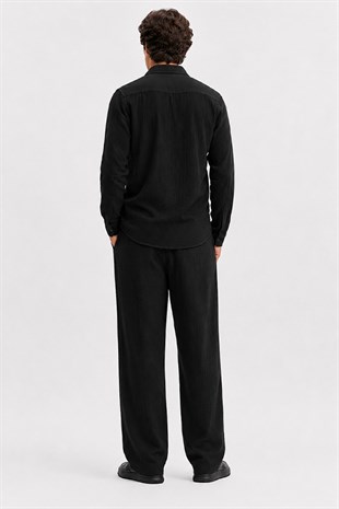 Siyah Regular Fit Müslin Pantolon