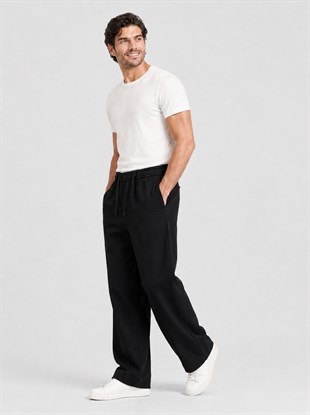 Siyah Relax Fit Bağcıklı Baggy Pantolon