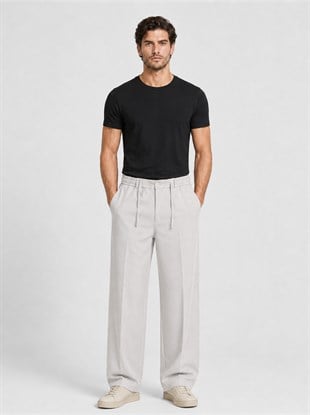 Taş Gri Relax Fit Bağcıklı Baggy Pantolon