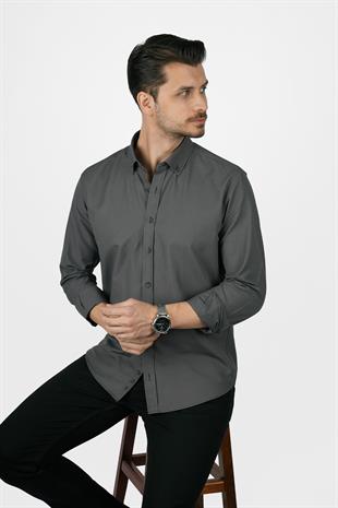 Füme Yaka Düğmeli Premium Şamre Slimfit Erkek Gömlek