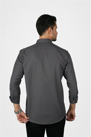 Füme Yaka Düğmeli Premium Şamre Slimfit Erkek Gömlek