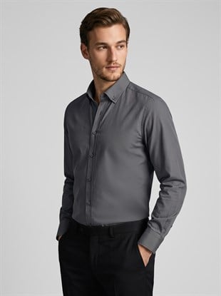 Füme Yaka Düğmeli Premium Şamre Slimfit Erkek Gömlek