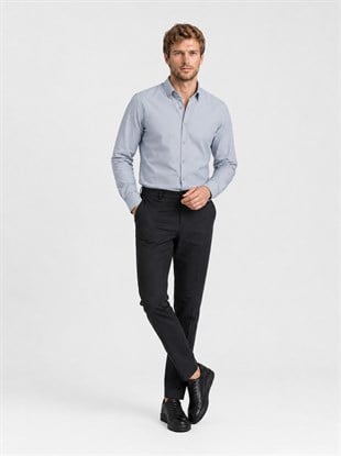 Gri Yaka Düğmeli Premium Şamre Slimfit Erkek Gömlek