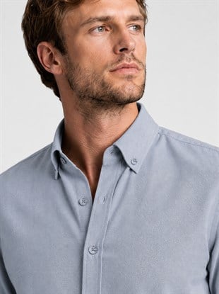 Gri Yaka Düğmeli Premium Şamre Slimfit Erkek Gömlek