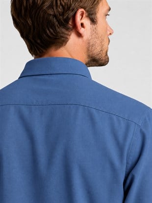 İndigo Yaka Düğmeli Premium Şamre Slimfit Erkek Gömlek