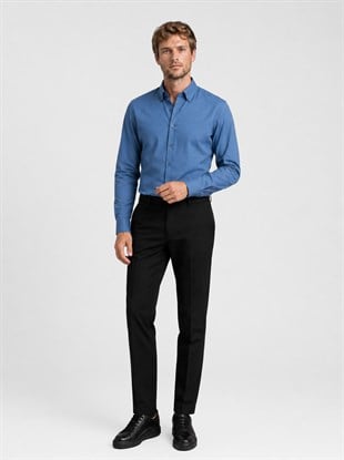 İndigo Yaka Düğmeli Premium Şamre Slimfit Erkek Gömlek