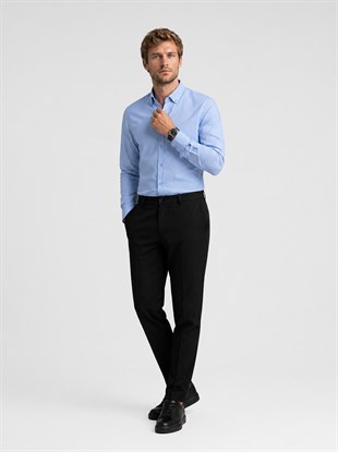 Koyu Mavi Yaka Düğmeli Premium Şamre Slimfit Erkek Gömlek