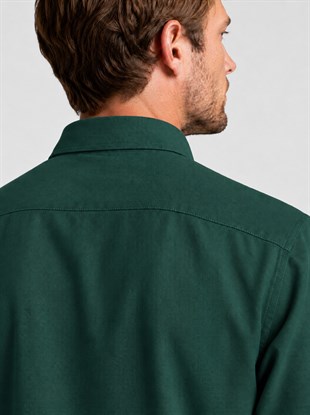 Koyu Yeşil Yaka Düğmeli Premium Şamre Slimfit Erkek Gömlek