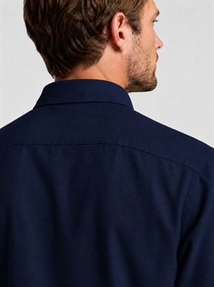 Lacivert Yaka Düğmeli Premium Şamre Slimfit Erkek Gömlek