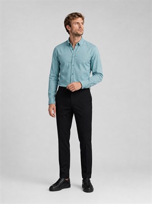 Mint Yeşili Yaka Düğmeli Premium Şamre Slimfit Erkek Gömlek