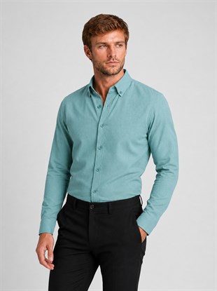 Mint Yeşili Yaka Düğmeli Premium Şamre Slimfit Erkek Gömlek