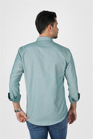Mint Yeşili Yaka Düğmeli Premium Şamre Slimfit Erkek Gömlek