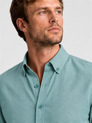 Mint Yeşili Yaka Düğmeli Premium Şamre Slimfit Erkek Gömlek