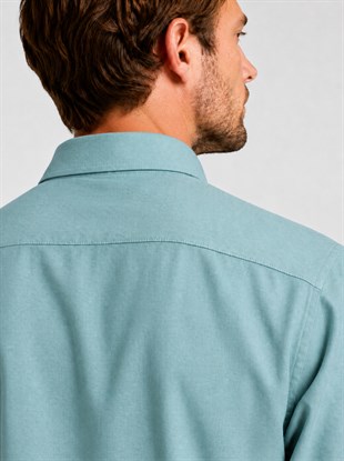Mint Yeşili Yaka Düğmeli Premium Şamre Slimfit Erkek Gömlek