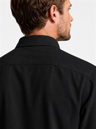 Siyah Yaka Düğmeli Premium Şamre Slimfit Erkek Gömlek