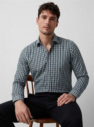 Yeşil Lacivert Kareli Slimfit Erkek Gömlek