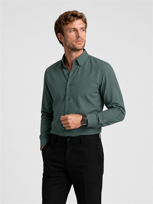 Yeşil Yaka Düğmeli Premium Şamre Slimfit Erkek Gömlek