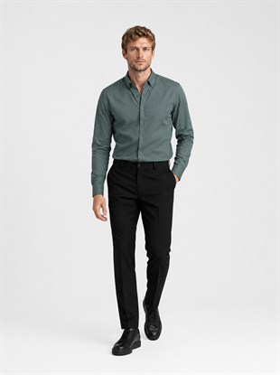 Yeşil Yaka Düğmeli Premium Şamre Slimfit Erkek Gömlek