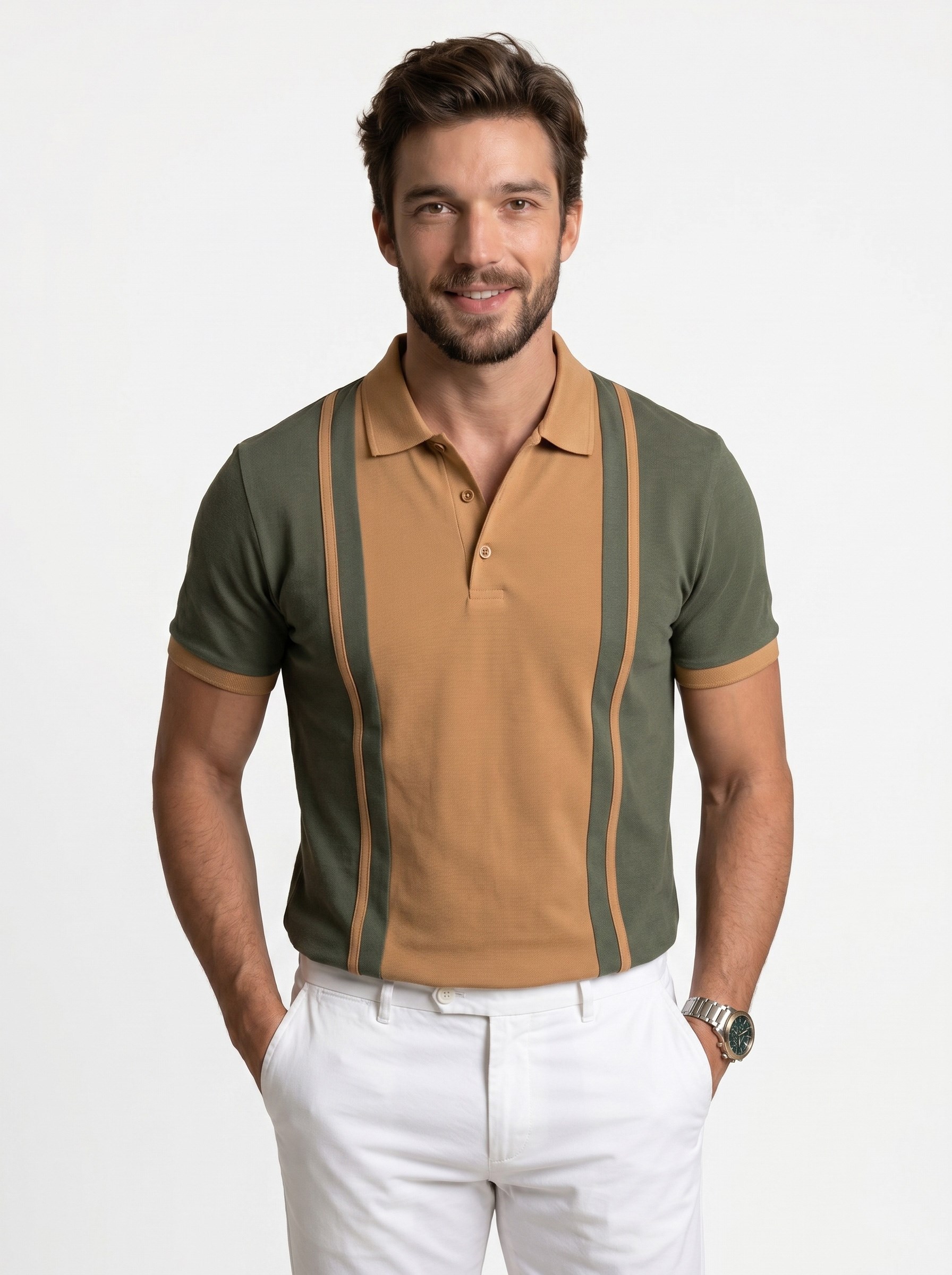 Haki Taba Çift Renkli Erkek Polo Yaka Tişört