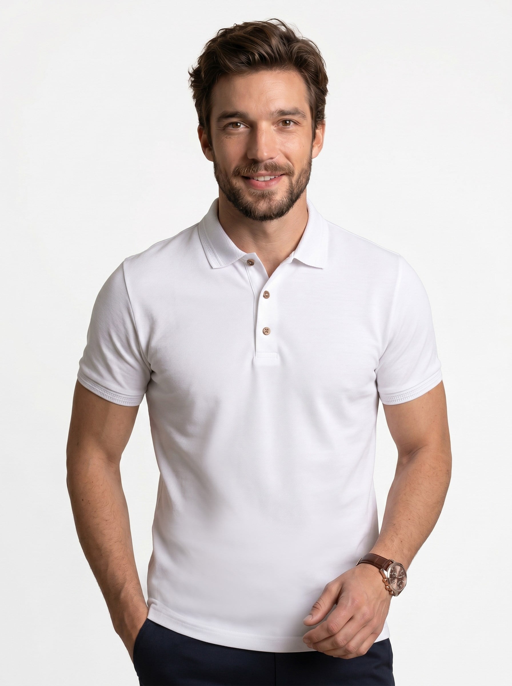 Beyaz Yaka Desenli Erkek Polo Yaka Tişört